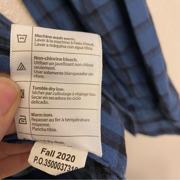 Carhartt Long sleeve button down plaid cotton shirt blue mens Large tall LT - Picture 5 of 12